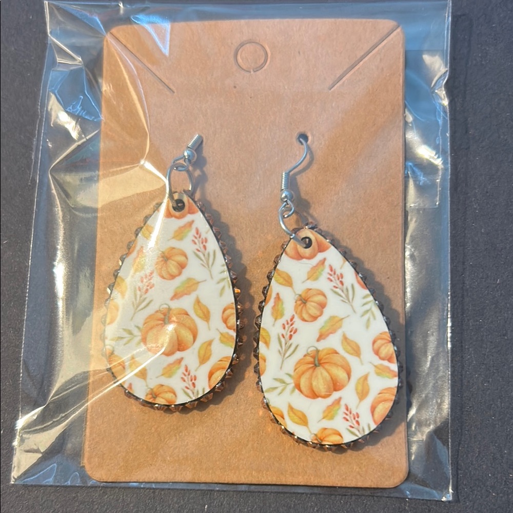 Pumpkin Print Teardrop Earrings